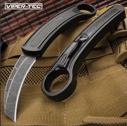 Black OTF Karambit Knife with Switchblade & Stonewashed Finish
